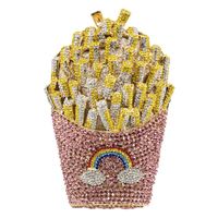 Fashion Women's Bag New Metal Diamond Women's Bag Fries Shape Rainbow Pattern Gem Bag Dinner Bag Rhinestone Clutch sku image 3