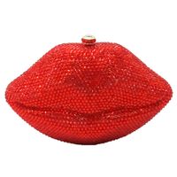 Fashion Women's Bag New Metal Sticker Diamond Dinner Bag Flat Diamond Hand Bag Lip Rhinestone Bag sku image 1