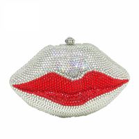 Fashion Women's Bag New Metal Sticker Diamond Dinner Bag Flat Diamond Hand Bag Lip Rhinestone Bag sku image 2