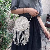 Fashion Cotton Woven Women Bag New Straw Bag Beach Fringe Mini Bag sku image 1