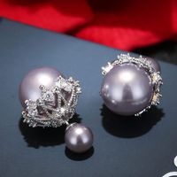 Fashion Copper Zircon Elegant Pearl Earrings Wholesale sku image 3