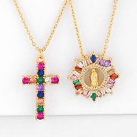 New Necklace Cross Our Lady Pendant Necklace With Color Zircon Necklace main image 1