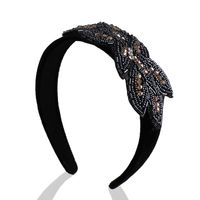 Europäischer Und Amerikanischer Retro-palast-stil Barock-strass-stirnband Perlen-strass-haarschmuck Gold Samt Breit Krempigen Stirnband Großhandel sku image 3