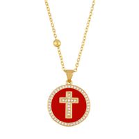 New Fashion Round Cross Pendant Necklace Jewelry Light Luxury Necklace Wholesale sku image 1
