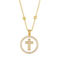 New Fashion Round Cross Pendant Necklace Jewelry Light Luxury Necklace Wholesale sku image 3