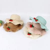 Cherry Lace Wave Straw Hat Bag Set Children&#39;s Sun Hat Summer New Outdoor Sun Hat main image 6