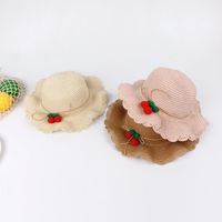 Cherry Lace Wave Straw Hat Bag Set Children&#39;s Sun Hat Summer New Outdoor Sun Hat main image 3