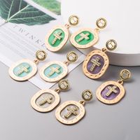 New Fashion Color Transparent Oil Drop Alloy Exaggerated Cross Diamond Long Earrings Yiwu Nihaojewelry Wholesale main image 1