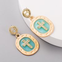 New Fashion Color Transparent Oil Drop Alloy Exaggerated Cross Diamond Long Earrings Yiwu Nihaojewelry Wholesale main image 3