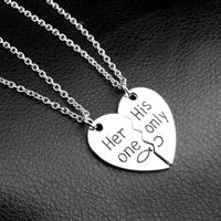 New Fashion Her One His Only Two-petal Stitching Heart Necklace Yiwu Nihaojewelry Wholesale main image 3
