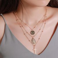 New Necklace Metal Three-layer Alphabet Christian Jesus Pendant Necklace Multilayer Cross Necklace main image 1