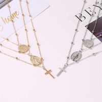 New Necklace Metal Three-layer Alphabet Christian Jesus Pendant Necklace Multilayer Cross Necklace main image 3