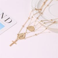 New Necklace Metal Three-layer Alphabet Christian Jesus Pendant Necklace Multilayer Cross Necklace main image 4