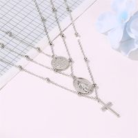 New Necklace Metal Three-layer Alphabet Christian Jesus Pendant Necklace Multilayer Cross Necklace main image 5