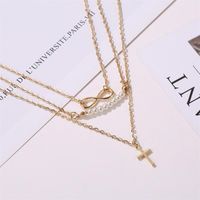 New Fashion Long Necklace 8 Word Pearl Multi-layer Necklace Cross Pendant Necklace Female Clavicle Chain Wholesale main image 3
