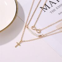 New Fashion Long Necklace 8 Word Pearl Multi-layer Necklace Cross Pendant Necklace Female Clavicle Chain Wholesale main image 4