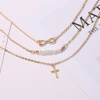New Fashion Long Necklace 8 Word Pearl Multi-layer Necklace Cross Pendant Necklace Female Clavicle Chain Wholesale main image 5