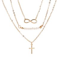 New Fashion Long Necklace 8 Word Pearl Multi-layer Necklace Cross Pendant Necklace Female Clavicle Chain Wholesale main image 6