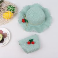 Cherry Lace Wave Straw Hat Bag Set Children&#39;s Sun Hat Summer New Outdoor Sun Hat sku image 2