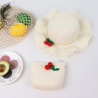 Cherry Lace Wave Straw Hat Bag Set Children&#39;s Sun Hat Summer New Outdoor Sun Hat sku image 5