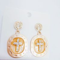 New Fashion Color Transparent Oil Drop Alloy Exaggerated Cross Diamond Long Earrings Yiwu Nihaojewelry Wholesale sku image 1