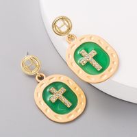 New Fashion Color Transparent Oil Drop Alloy Exaggerated Cross Diamond Long Earrings Yiwu Nihaojewelry Wholesale sku image 2