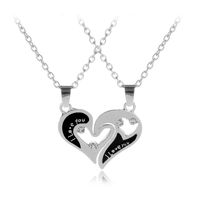 New Peach Heart Diamond Necklace Clavicle Chain Fashion I Loveyou Moon Couple Love Stitching Necklace sku image 1