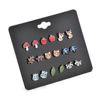 Korean New Fashion 9 Pair Board Fruit Cute Small Animal Earrings Yiwu Nihaojewelry Wholesale main image 1