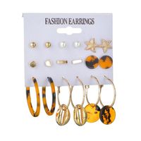 New Fashion Retro Simple Metal Acetate Shell 9 Pairs Earring Set Yiwu Nihaojewelry Wholesale sku image 1