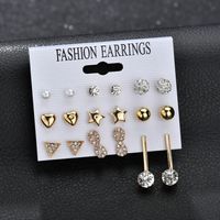 New Fashion Diamond Triangle 8 Word Rhinestone 9 Pair Set Earrings Yiwu Nihaojewelry Wholesale sku image 1