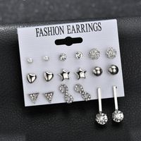 New Fashion Diamond Triangle 8 Word Rhinestone 9 Pair Set Earrings Yiwu Nihaojewelry Wholesale sku image 2