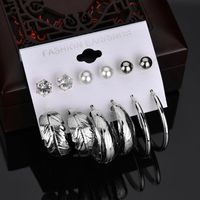 Korean New Fashion 6 Pairs Of Rhinestone Suit Large Circle Earrings Yiwu Nihaojewelry Wholesale sku image 2
