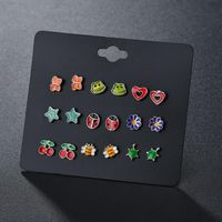 Korean New Fashion 9 Pair Board Fruit Cute Small Animal Earrings Yiwu Nihaojewelry Wholesale sku image 1