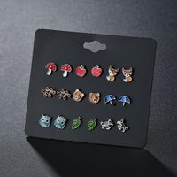 Korean New Fashion 9 Pair Board Fruit Cute Small Animal Earrings Yiwu Nihaojewelry Wholesale sku image 2