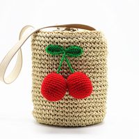 New Korean Straw Bucket Bag Cherry Woven Messenger Bag Shoulder Bag Beach Bag Vacation Beach Bag main image 4