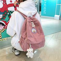 New Fashion Retro Casual Corduroy Student Backpack Cute Cute Bear Bear Campus Bag main image 4