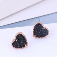 Korean Fashion Rose Gold Titanium Steel Earrings Simple And Sweet Ol Flash Diamond Love Earrings Yiwu Nihaojewelry Wholesale main image 3