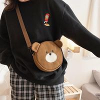 New Fashion Cute Bear Canvas Student Shoulder Bag Mobile Phone Bag Cute Cute Embroidery Cartoon Bag sku image 1