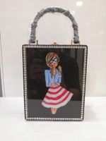 New Fashion Pu Box Bag Printed Pattern Handbag Acrylic Female Bag Wholesale sku image 4