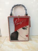 New Fashion Pu Box Bag Printed Pattern Handbag Acrylic Female Bag Wholesale sku image 11