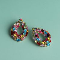 New Fashion Exaggerated Geometric Round Earrings Fashion Glass Full Diamond Color Earrings For Women Wholesale main image 1