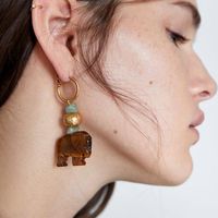 New Fashion Creative Wood Carving Artificial Gems Stitching Cute Elephant Long Earrings For Women Wholesale main image 3