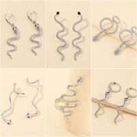 New Retro Fashion Snake-shaped Earrings Texture Silver Diamond Curved Earrings For Women Wholesale main image 1