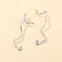 New Retro Fashion Snake-shaped Earrings Texture Silver Diamond Curved Earrings For Women Wholesale main image 4