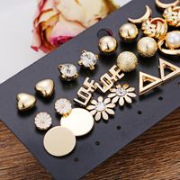 New Moon Flower Rhinestone Earrings Set 14 Pairs Of Creative Retro Small Daisy Earrings For Women Wholesale main image 4