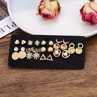 New Moon Flower Rhinestone Earrings Set 14 Pairs Of Creative Retro Small Daisy Earrings For Women Wholesale main image 5