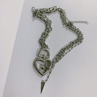 Metal Thick Chain Necklace Clavicle Chain Choker Love Lock Necklace Short sku image 1