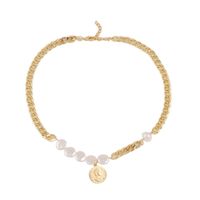 New Fashion Simple Chain Retro Pearl Coin Necklace Bracelet Set Wholesale sku image 2