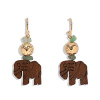 New Fashion Creative Wood Carving Artificial Gems Stitching Cute Elephant Long Earrings For Women Wholesale sku image 1
