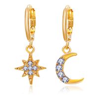 New Fashion Asymmetric Star Moon Retro Alloy Gold Earrings For Women Wholesale sku image 1